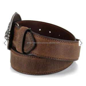 Cinturón informal de cuero para hombre, cinturón de estilo occidental pesado con hebilla antigua ovalada de águila, color marrón texturizado a mano - Product Image 1