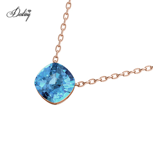 Blu <span class=keywords><strong>acquamarina</strong></span> semplice pendente quadrato impreziosito da cristalli Swarovski dasini affascinante 925 argento/ottone <span class=keywords><strong>collana</strong></span> - Product Image 4