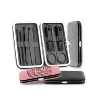 Kit de Manicura Profesional Ecológico con Recubrimiento de Polvo Negro, Herramientas de Acero Inoxidable, Cuidado Personal, Cortaúñas 5 en 1