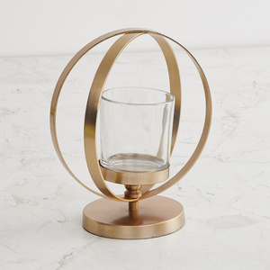 Porte-bougie classique avec support de forme abstraite, décoratif pour la maison, hôtel, Restaurant, lanternes rondes de couleur dorée, pots de bougies ronds - Product Image 3