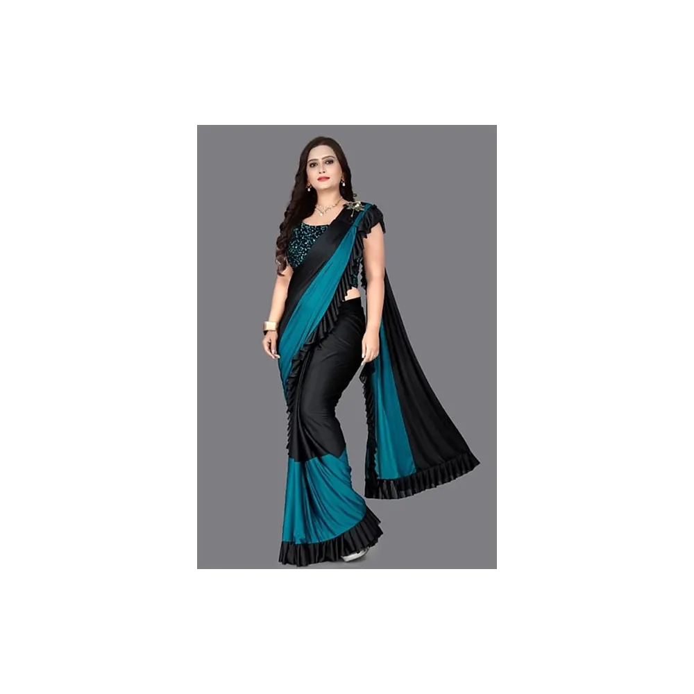 New Designer Ruffle Saree With Velvet Sequence Work Blouse For Party Wear Buy From The Wholesaler's Price