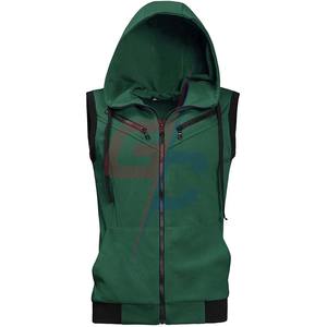 Gilet à capuche coupe ajustée sans manches pour hommes Gilet à fermeture éclair et cordon de serrage Fournisseur de poches - Product Image 1