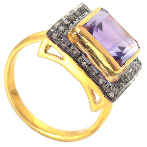 แหวนทองแข็งสำหรับเป็นของขวัญขายส่งราคาได้รับการรับรองเครื่องประดับกับธรรมชาติจากอินเดียอเมทิสต์และแหวนเพชรขายส่ง - Product Image 2