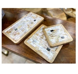 ชุดถาดไม้อาคาเซียไม้ถูพื้นพร้อมถาดเสิร์ฟไข่มุกแม่สำหรับของขวัญรอมฎอนในบ้าน - Product Image 3