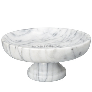 Natural <b>White</b> Marble Fruit Bowl On Pedestal - Product Image 1