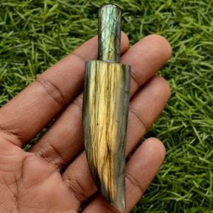 Grandsharp — couteau de chef, cabochon en labradorite, gemmes, couteau de chasse, pierres précieuses, damas - Product Image 3