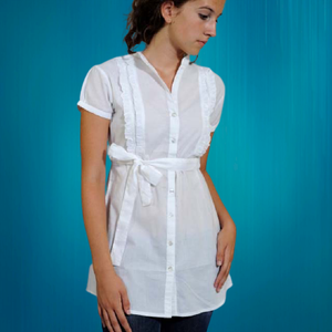 Self Design Pure Cotton Top shirt dressWomen White Shirt-Style Top - Product Image 4