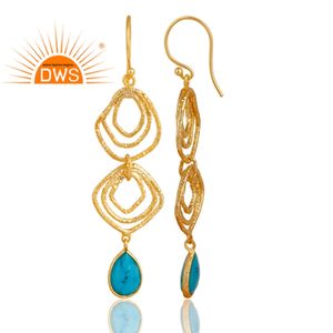 Natural Turquoise Drop <b>Earrings</b> Jewelry Supplier 14k Gold Plated Sterling Silver Asymmetrical <b>Dangle</b> <b>Earrings</b> Wholesaler - Product Image 2