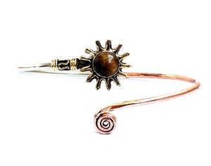 Natural Tiger Stone Cuff <b>Bracelets</b> in Silver and Copper Diamond and Pearl Accent for Weddings and Gifts Made of Brass - Product Image 1