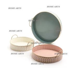 Ensemble de 3 plateaux de service de dattes de dessert de couleur différente en fer plateau de service de nourriture de forme ronde pour l'utilisation de mariage - Product Image 1