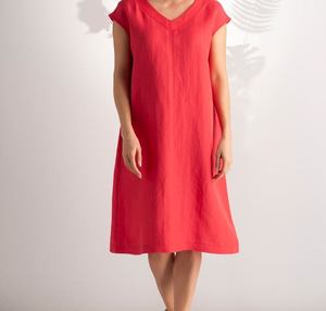 Nuevo Vestido Formal de Lino para Mujer, Última Moda en Tela Crepé, Cuello Redondo, Largo hasta la Rodilla, Manga Corta, Transpirable, Bordado, Corte Holgado - Product Image 3