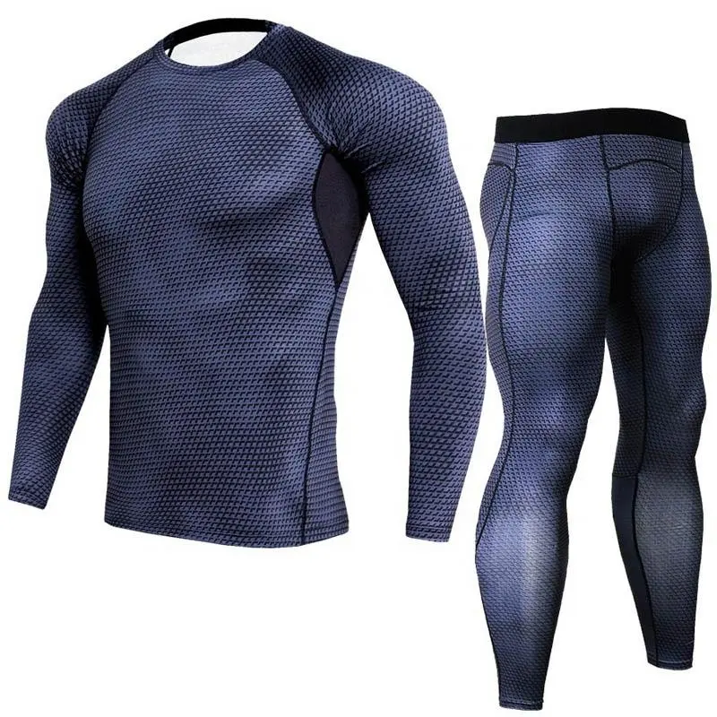 Männer compression tragen Lange ärmel basis schicht und Kompression legging mit sublimation Gedruckt Panel gym tragen anzug für männer