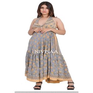 Vente chaude 2023 Élégant À La Mode Longue Maxi Robe Européenne Hippie Imprimé Maxi Robe Boho D'été Plage Robe en Gris Couleur - Product Image 1