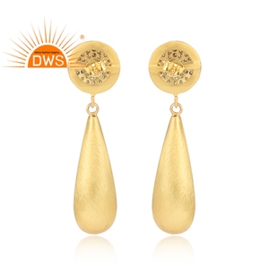 Pendientes Colgantes Chapados en Oro con Circonita Cúbica Blanca, Joyería de Plata de Ley 925 para Fiesta y Regalo, Diseño Clásico - Product Image 3