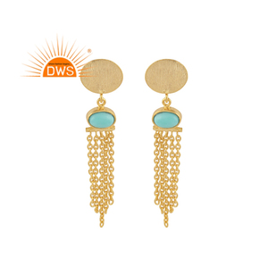 Pendientes de plata con piedras preciosas, joyería de color turquesa, cadena chapada en oro, venta al por mayor - Product Image 1