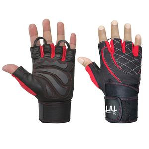 Gants de musculation et de bodybuilding en cuir respirant rouge et noir avec logo personnalisé - Durables et unisexes - Product Image 1