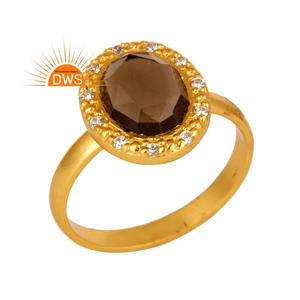 Latest Design Sterling Silver Natural Cz And Smoky <b>Quartz</b> Gemstone Statement <b>Ring</b> Jewelry For Women Gift For Her - Product Image 1