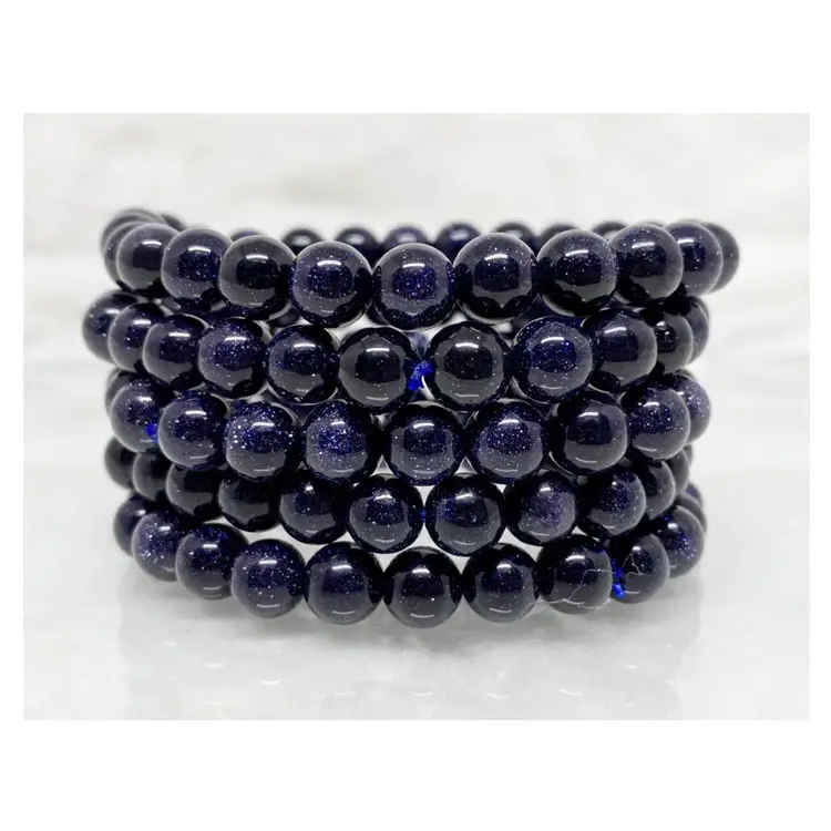 Superb Design Frauen blaue Farbe Heilung blauen Sandstein runden Edelstein Perlen Armband