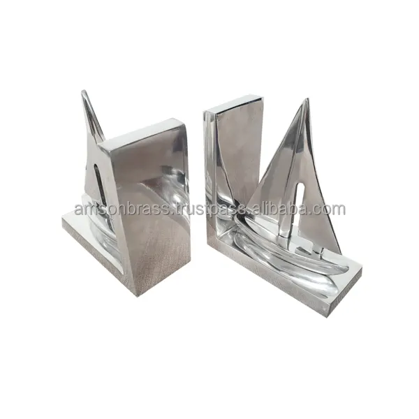 Classic Bookend Decorative Metal Glass Box Handmade Metal Bookend Nickle Plated Finished Boat Book Holder