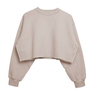 Sweat à capuche court pour femme en molleton 3D brodé en coton uni col rond avant Logo saison d'hiver imprimé - Product Image 5
