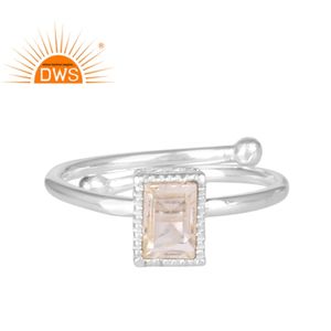 Anillo de plata de primera ley con gema de cuarzo para mujer, sortija, plata esterlina, piedra preciosa, Corte Rectangular - Product Image 1