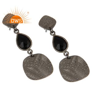 Wholesale <b>Black</b> Oxidized Indian Texture Design Silver <b>Dangle</b> Drop <b>Earrings</b> <b>Black</b> Onyx Gemstone <b>Earrings</b> Jewelry - Product Image 2