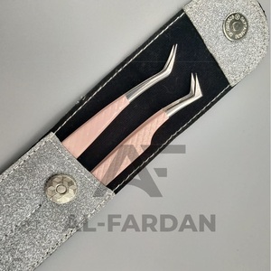 Pince à épiler d'extension de cils de volume russe en gros Pointe en fibre de poignée en diamant beige nu Pince à cils de botte à 90 degrés Pointe pointue - Product Image 2