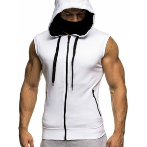 Spring Customized Slim Fit <b>Sleeveless</b> Pullover <b>Hoodie</b> Men Big Pocket Solid Sportswear - Product Image 2