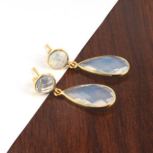 Pendientes de gota de opalita para mujer, accesorios personalizados, de corte briolette, chapado en oro/plata, joyería caliente, aretes colgantes - Product Image 6