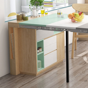 Table de salle à manger rectangulaire contemporaine KCT176 Mobilier café extensible convertible en bois naturel gain de place Salon - Product Image 6