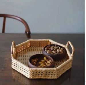 Bandeja para servir de ratán de diseño moderno, forma redonda de mesa, decoración tejida de alta calidad, Color marrón, para el hogar y la cocina - Product Image 3