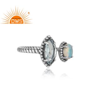 Anillo de plata 925 con aspecto antiguo para mujer, joyería oxidada al por mayor, anillo de Topacio Azul etíope, joyería - Product Image 3