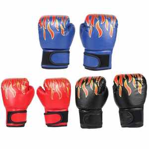 Guantes de boxeo Diseño de llama Logotipo personalizado Guantes de entrenamiento rojos y negros Guantes de boxeo de lucha profesional Cuero de vaca cuero pu - Product Image 1