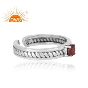 Natural Garnet Gemstone Solitaire Ring Wholesale Oxidized Designer Sterling Silver Adjustable Ring Jewelry Manufacturer - Product Image 2