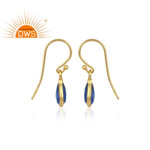 Boucles d'oreilles de calcédoine bleue, style indien, plaqué or 18k, livraison gratuite - Product Image 3