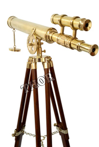 Telescopio marino de doble barril de latón macizo para el hogar, telescópico con soporte de trípode de madera, Spyglass - Product Image 2