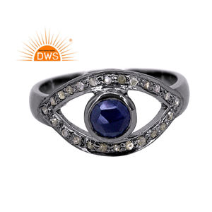 Anillo de Plata de Ley 925 con Diamantes Naturales y Zafiro Azul, Diseño de Ojo de Diablo, Superventas 2026, Fabricante de Joyería - Product Image 1