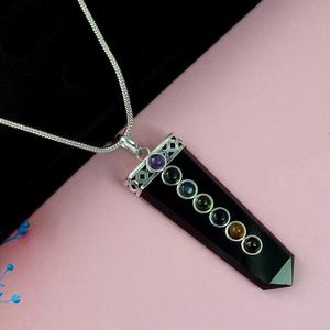 ล็อกเกตจี้หินคริสตัลลูกปัดจักระ7ชิ้นพร้อมห่วงโซ่โลหะสำหรับการรักษาเรกิและการรักษาด้วยคริสตัลจี้ทัวร์มาลีนสีดำ - Product Image 4