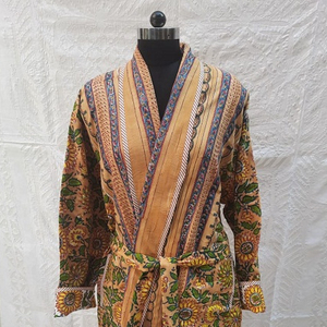 High Quality Block Printing Fabric Kimono Wrap Design Belt <b>Tie</b> Waist Reversible Bathrobe Sleepwear Lounge Spa Women Clothing - Product Image 1