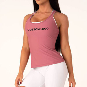 Pink Color Women's Tank <b>Tops</b> For Active Wear And Fitness Summer Gym Workout Vest Cotton Running Singlet With Cross Strops - Product Image 4