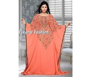 Caftán largo de gasa Abaya para mujer, ropa de fiesta de talla grande, bordado único islámico hecho a mano, Dubái - Product Image 2