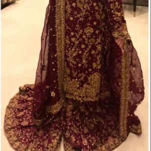 BEAUTIFUL INDIAN/PAKISTANI LONG <b>TOP</b> LEHENGA DRESS Embellished DABKA, STONE GLASS BEADS Work for Wedding 2022 - Product Image 1