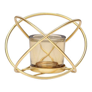 Portavelas Decorativo de Diseño Exclusivo para Mesa, Centro de Mesa para Bodas, Portavelas Chapado en Oro, Diseño Moderno - Product Image 1