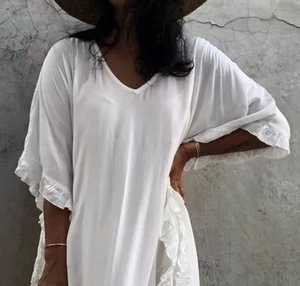 ชุดเดรสผ้าฝ้ายสีขาวคอวีลึกสำหรับผู้หญิงชุดเดรสฤดูร้อน2022ใหม่ - Product Image 1