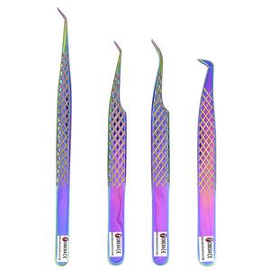 Obexa OBT-1210 Lot de 4 pinces à cils japonaises en acier inoxydable multicolores avec pointes affûtées pour extensions - Product Image 2