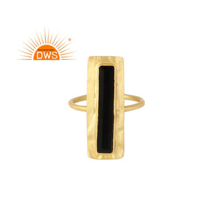 แหวนเงิน925ชุบทองสำหรับเด็กผู้หญิงแหวนอัญมณีโอนิกซ์สีดำธรรมชาติเครื่องประดับคอลเลกชันคลาสสิก - Product Image 1