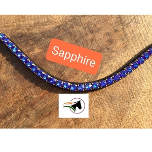 Bandeau de tête de cheval en cristal de saphir à changement rapide, cuir laqué de luxe, avec système d'échange facile à crochets et boucles - Product Image 3