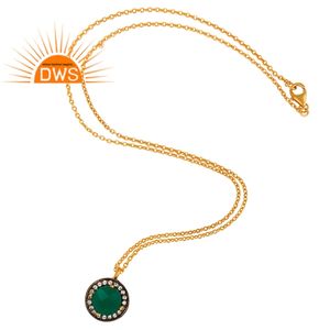 Collier de créateur en argent 925 plaqué or 24 carats, pendentif en pierre précieuse onyx vert zircon, collection classique artisanale, vente en gros de bijoux - Product Image 2