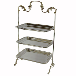 Support de gâteau en argent Sheffield de Style classique inspiré de la famille royale 3 supports rectangulaires en métal pour la décoration intérieure et les restaurants - Product Image 1