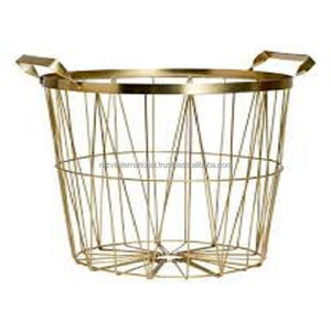 Produit élégant et durable enduit de poudre d'or de panier de stockage de fil de fer en métal de forme ronde - Product Image 2